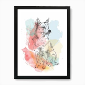 Shiba Inu Dog Pastel Line Watercolour Illustration 3 Art Print