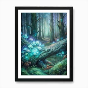 A Glowing Depiction Of Bioluminescent Fungi On A F Art Print