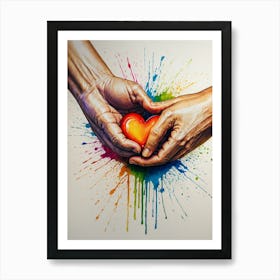 Two Hands Holding A Heart Art Print