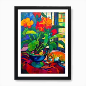 Anthurium With A Cat 4 Fauvist Style Painting Art Print