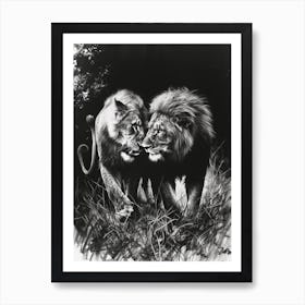 African Lion Charcoal Drawing Rituals 2 Art Print