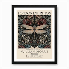 William Morris Dragonfly and floral artwork in Warm earth tones, insect and flower pattern dark academia library Botanical vintage print, living room vintage decor Floral tapestry Victorian nature art 21 Art Print