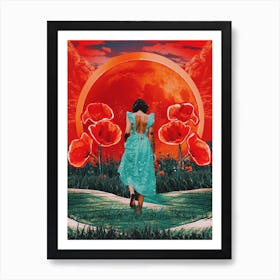 Surreal Moon Sun Poppies Collage Art Print