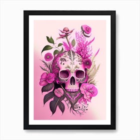 Skull With Intricate Henna Designs 3 Pink Botanical Art Print