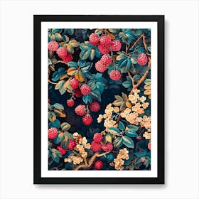 Raspberry Wallpaper Inspired By William Morris Art Print