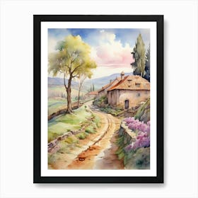 Watercolor Of A Country Road 1 Art Print