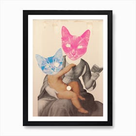 Catomania, Pink And Blue Art Print