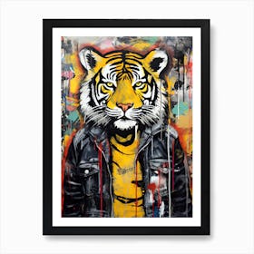 Tiger in a leather jacket Art Print