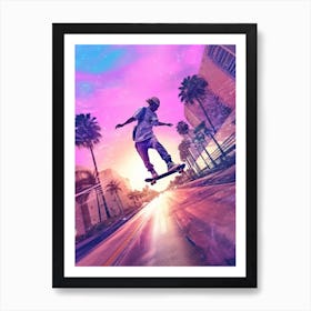 Skateboarding In Miami, United States Futuristic 2 Art Print