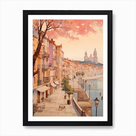 Santander Spain 4 Vintage Pink Travel Illustration Art Print