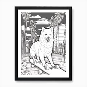 American Eskimo Dog Skateboarding Line Art 3 Art Print