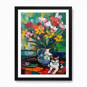 Daisies With A Cat 2 Fauvist Style Painting Art Print