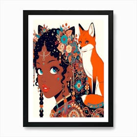 Pretty Anime Girl with Fox 4 Art Print