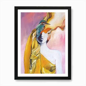 Woman With A Bird Art Print