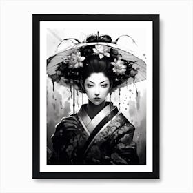 Geisha Black And White Anime Style  1 Art Print