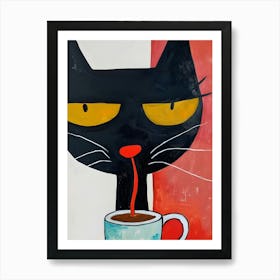 Cat Drinking Coffee Art Print