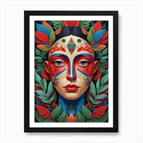 Folk Abstract Face Illustration 3 Art Print (1) Art Print