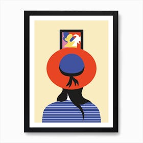 Girl Watching Art With Red Hat Art Print