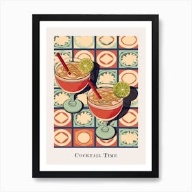 Cocktail Time Tile Watercolour Poster 3 Art Print
