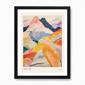 Great End England Colourful Mountain Illustration Poster Art Print