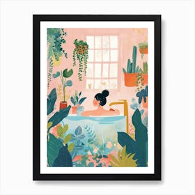 Girl Having A Bath With Plants Lo Fi Kawaii Illustration 1 Art Print