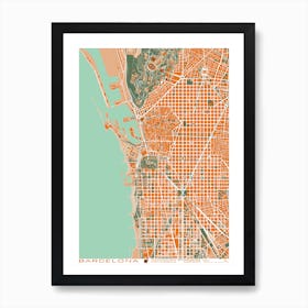 Barcelona Orange Map Art Print