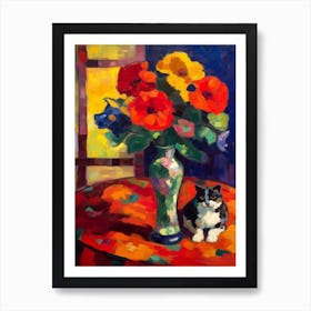 Anemone With A Cat 1 Fauvist Style Painting Art Print