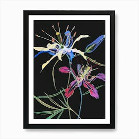 Neon Flowers On Black Love In A Mist Nigella 2 Art Print