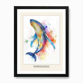 Humpback Whale Colourful Watercolour 3 Poster Art Print