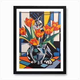 Tulips With A Cat 2 Abstract Expressionist Art Print