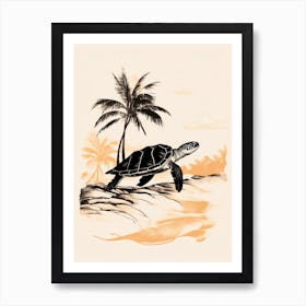 Black And Cream Illustration Of Sea Turtle Art Print