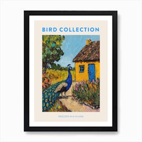 Peacock By A Thatched Cottage Textured Painting 4 Poster Affiche