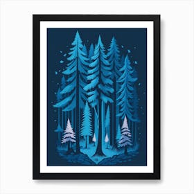 A Fantasy Forest At Night In Blue Theme 27 Art Print