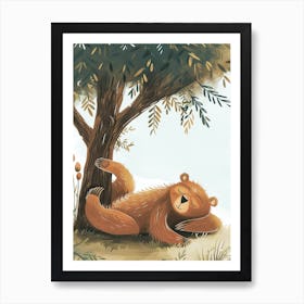 Sloth Bear Laying Under A Tree Storybook Illustration 4 Art Print