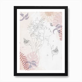 Woman With Flowers In Her Hair Art Print