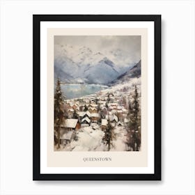 Vintage Winter Painting Poster Queenstown New Zealand 2 Art Print