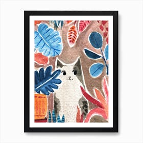 Cat With House Plants Art Print