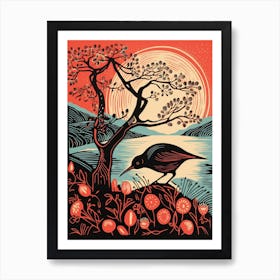 Vintage Bird Linocut Kiwi 3 Art Print