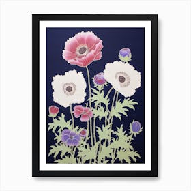 Hanaichige Japanese Anemone 1 Vintage Botanical Woodblock Art Print