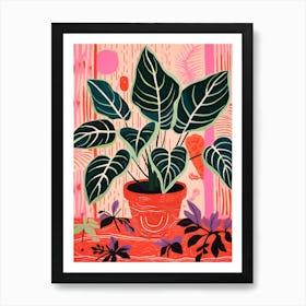 Pink And Red Plant Illustration Calathea 3 Art Print