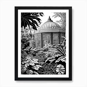 Franklin Park Conservatory And Botanical Gardens, Usa Linocut Black And White Vintage Art Print