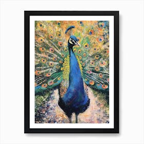 Peacock On The Path Scribble Portrait 1 Art Print