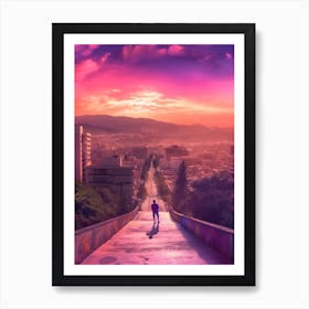 Skateboarding In Santiago, Chile Futuristic 2 Art Print