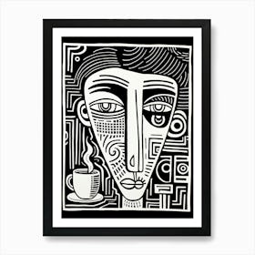 Geometric Coffee Cup Face Portrait Art Print
