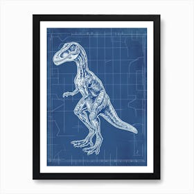 Velociraptor Dinosaur Blue Print Inspired 1 Art Print