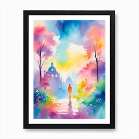 Watercolor Of A Man Walking In The Park Art Print