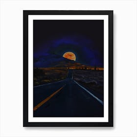 Night Road Under The Moon Art Print