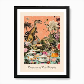 Vintage Dinosaur Tea Party Poster 1 Art Print