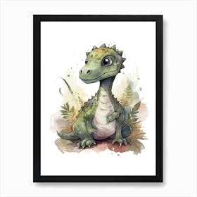 Alectrosaurus Cute Dinosaur Watercolour 4 Art Print