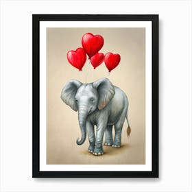 Elephant With Balloons Art Print